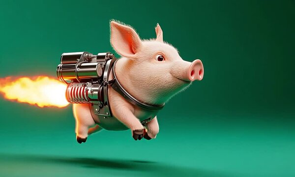 Flying Pig with Jetpack Blasting Flames with ai generated.
