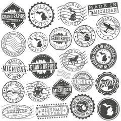 Grand Rapids, Michigan Stamp. Vector Art Postal. Passport Travel Design. Travel and Business Set.	
