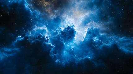 Dark Blue Cosmic Clouds and Stars Abstract Background