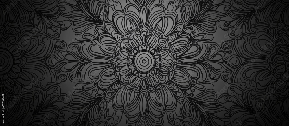 Poster dark silver and gray vector abstract doodle background featuring an elegant ethnic pattern with a gr