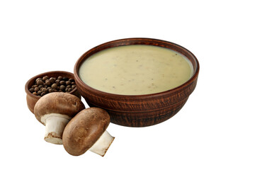 PNG,A bowl of cream of mushroom soup, isolated on white background