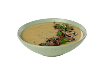 PNG,A bowl of cream of mushroom soup, isolated on white background