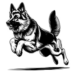 full-body Cute German Shepherd running, hand drawn sketch. Vector isolated on white background	