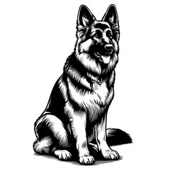 Cute German Shepherd in full-body, hand drawn sketch. Vector isolated on white background	