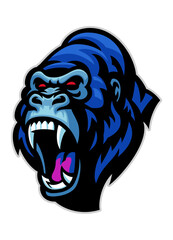Mad Gorilla Head Roaring Mascot Logo Illustration