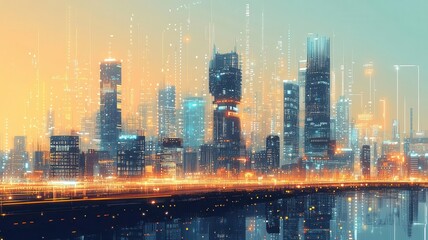 Smart city with integrated technology, illustrating urban future