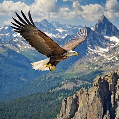 Fototapeta premium Soaring Eagle Gliding Over a Rugged Mountain Range