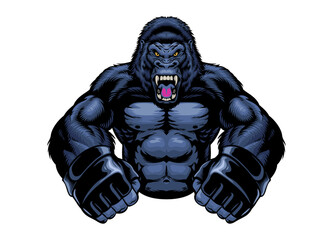 Roaring Gorilla with MMA Glove Hand Drawn Illustration © bazzier