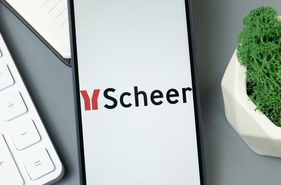 New York, USA - 30 August 2024: Scheer Logo on Phone Screen, Company Icon on Display