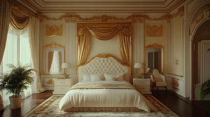 Fototapeta premium Golden Bedroom Interior Design - 3D Rendering