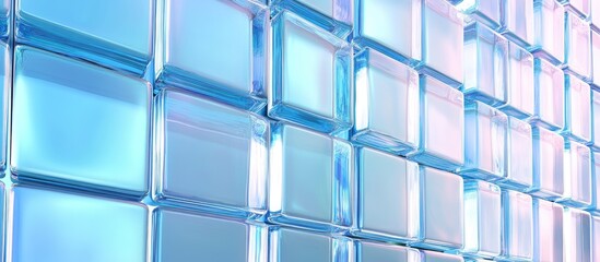 Crystal clear blue tiles in a cube design create an elegant window backdrop