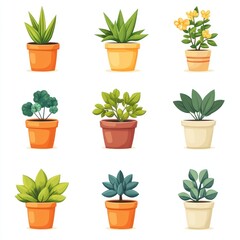 Illustration of Nine Potted Plants