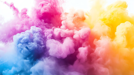 Fototapeta premium Vibrant smoke clouds in a mix of colors including pink, blue, yellow, and purple, creating an artistic and dynamic visual effect.