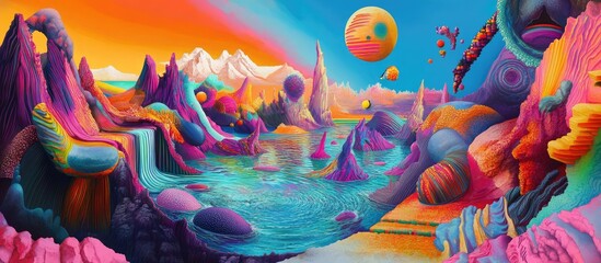 Fototapeta premium A captivating and vibrant surreal seascape filled with rich colors and imaginative elements
