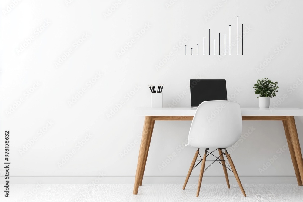 Aufkleber minimalist infographic in a sleek office setting: clean data visualization with soft lighting and pr