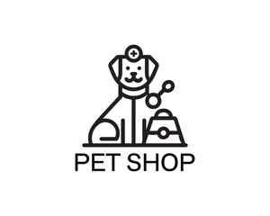 Dog logo design for pet shop with line art style vector illustration