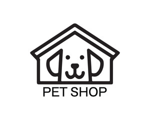 Dog logo design for pet shop with line art style vector illustration