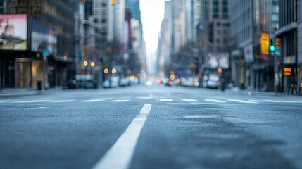 Obraz premium Empty Urban Street with Blurred Cityscape Background Featuring Prominent Ad Space Ideal for Car Advertisement. Sleek and Modern Design Perfect for Stock Imagery.