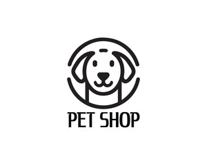 Dog logo design for pet shop with line art style vector illustration