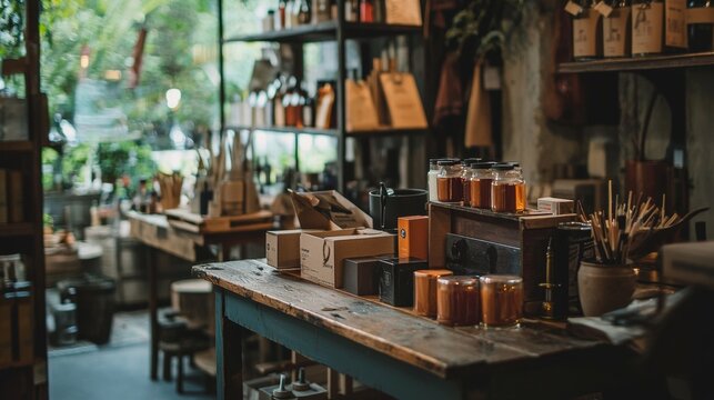 Cozy artisanal shop interior with handcrafted products on display