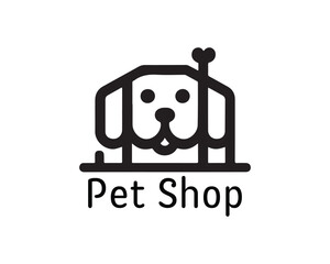 Dog logo design for pet shop with line art style vector illustration