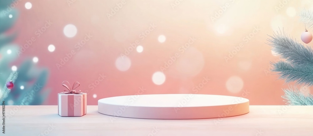 Poster empty tabletop for product display with blurred holiday scene background