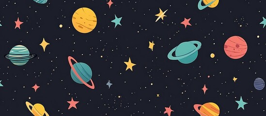 Seamless Cartoon Space Theme Pattern On Black Background