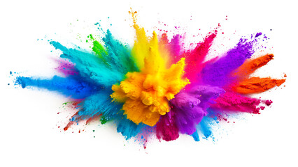 Colorful powder explosion isolated on transparent background, colorful splashes