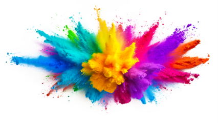 Colorful powder explosion isolated on transparent background, colorful splashes