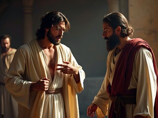Gospel Images from the Bible NT - Jesus invites unbelieving Thomas to personally inspect His wounds