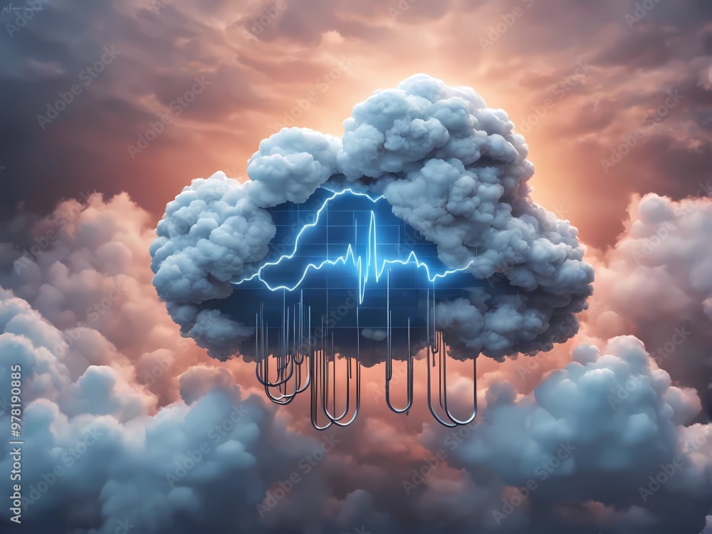 Poster white cloud with digital background lines symbolizes health data security in ehr system