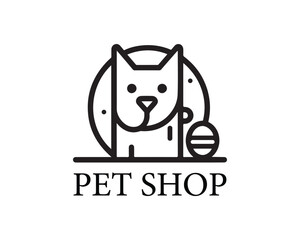 Dog logo design for pet shop with line art style vector illustration