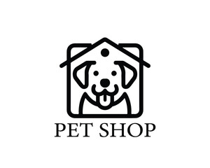 Dog logo design for pet shop with line art style vector illustration