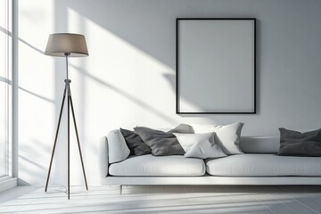Modern living room with minimalist decor and natural light.