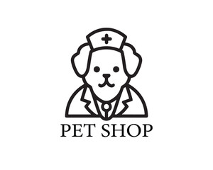 Dog logo design for pet shop with line art style vector illustration