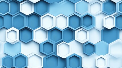 Fototapeta premium Abstract Seamless Hexagonal Pattern with Geometric Honeycomb Texture in White and Blue