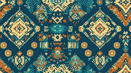 Turquoise seamless glitter pattern with a fashionable ethnic design
