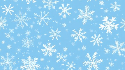 Seamless snowflake pattern on a light blue backdrop