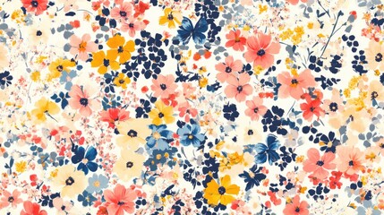 Charming raster pattern featuring small colorful flowers Elegant template for fashion prints Seamless spring floral background with a variety of blooms