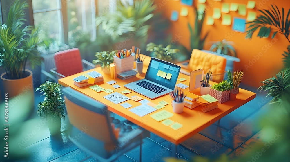 Poster papercut visualization of a creative business team brainstorming session