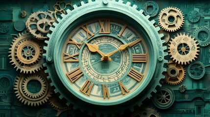 Layered Paper Cut of Financial Clock Made of Dollar Bills