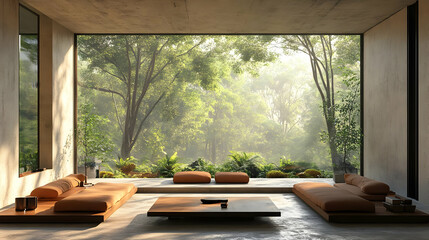 Fototapeta premium Modern Living Room with a View: 3D Render Illustration