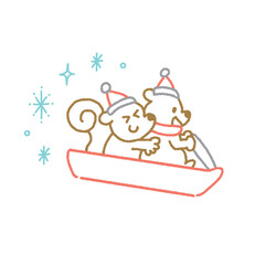 そり遊び　リス　かわいい　イラスト　素材