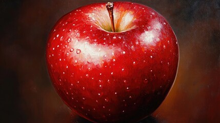 Red apple oil painting showcasing the vivid color of the fruit