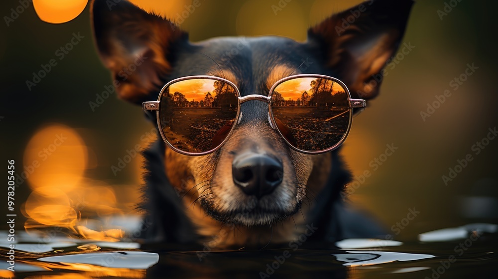 Wall mural dog with sunglasses  