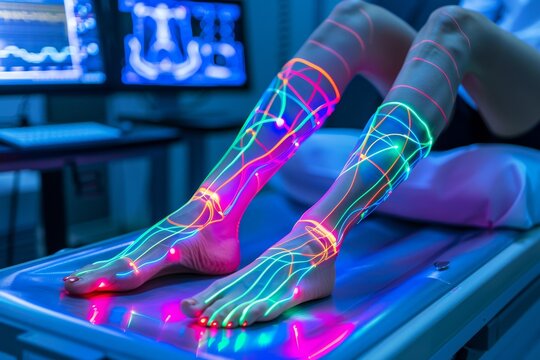 Electro Stimulation Therapy Illuminated Legs and Innovative Pain Relief in Physical Therapy