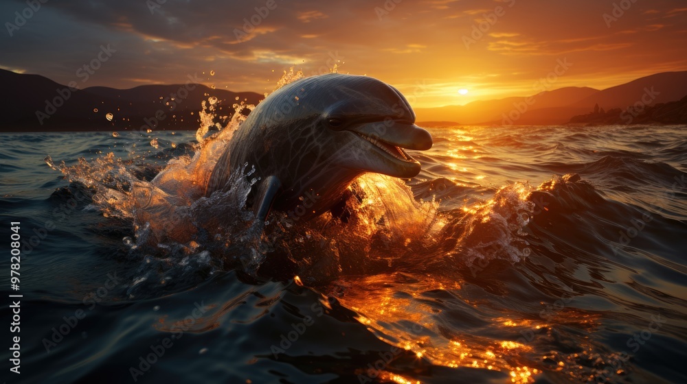 Canvas Prints dolphins at sunset