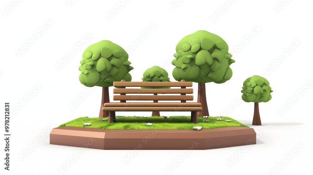 Canvas Prints Garden Bench park elements icon 3D Cartoon