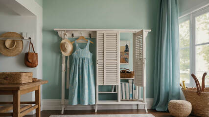 Sundress hanging from a hook in a bright airy playroom