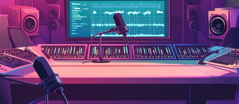 A morning radio talk session featuring microphones mixing consoles and presenters during a broadcast on a talk show platform